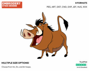 Pumbaa Smiling - Disney's The Lion King - Embroidery Design in 3 sizes & 8 formats