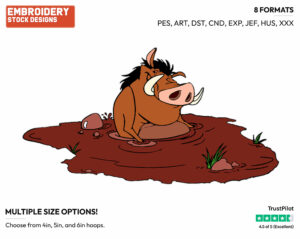 Pumbaa In Mud - Disney's The Lion King - Embroidery Design in 3 sizes & 8 formats