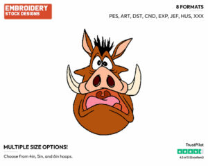 Horrified Pumbaa - Disney's The Lion King - Embroidery Design in 3 sizes & 8 formats