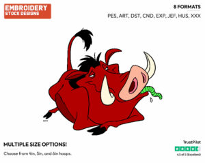Pumbaa Eating Grub - Disney's The Lion King - Embroidery Design in 3 sizes & 8 formats