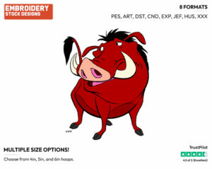 Pumbaa - Disney's The Lion King - Embroidery Design in 3 sizes & 8 formats