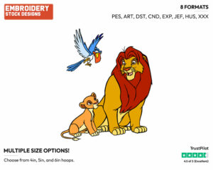Kiara, Simba, Zazu - Disney's The Lion King - Embroidery Design in 3 sizes & 8 formats