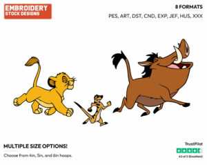 Simba, Timon, Pumbaa - Disney's The Lion King - Embroidery Design in 3 sizes & 8 formats