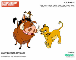 Simba, Timon, Pumbaa - Disney's The Lion King - Embroidery Design in 3 sizes & 8 formats