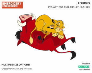Simba, Timon, Pumbaa Napping - Disney's The Lion King - Embroidery Design in 3 sizes & 8 formats