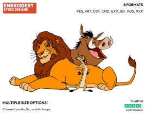Adult Simba, Timon And Pumbaa - Disney's The Lion King - Embroidery Design in 3 sizes & 8 formats
