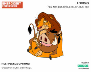 Adult Simba, Timon, Pumbaa - Disney's The Lion King - Embroidery Design in 3 sizes & 8 formats