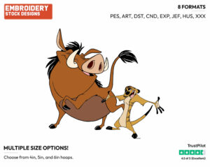 Timon, Pumbaa - Disney's The Lion King - Embroidery Design in 3 sizes & 8 formats