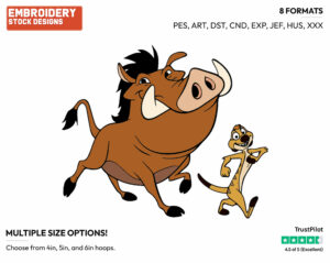 Timon, Pumbaa - Disney's The Lion King - Embroidery Design in 3 sizes & 8 formats