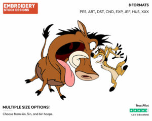 Timon, Pumbaa Yelling - Disney's The Lion King - Embroidery Design in 3 sizes & 8 formats