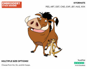 Timon, Pumbaa - Disney's The Lion King - Embroidery Design in 3 sizes & 8 formats