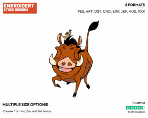 Timon Riding Pumbaa - Disney's The Lion King - Embroidery Design in 3 sizes & 8 formats