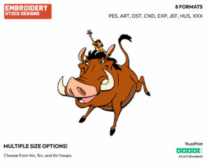 Timon Riding Pumbaa - Disney's The Lion King - Embroidery Design in 3 sizes & 8 formats
