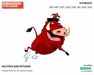 Timon Riding Pumbaa - Disney's The Lion King - Embroidery Design in 3 sizes & 8 formats