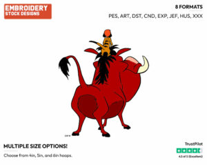 Timon Riding Pumbaa - Disney's The Lion King - Embroidery Design in 3 sizes & 8 formats