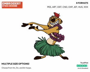Timon Hula Dancing - Disney's The Lion King - Embroidery Design in 3 sizes & 8 formats