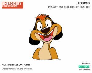 Timon Smiling - Disney's The Lion King - Embroidery Design in 3 sizes & 8 formats