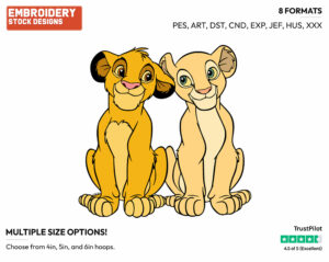 Simba And Nala Sitting Side By Side - Disney's The Lion King - Embroidery Design in 3 sizes & 8 formats
