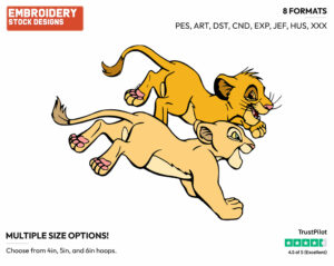 Simba, Nala Running - Disney's The Lion King - Embroidery Design in 3 sizes & 8 formats