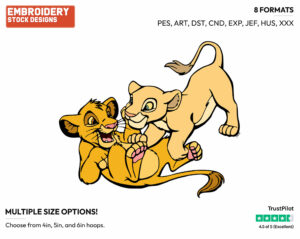 Simba, Nala Playing - Disney's The Lion King - Embroidery Design in 3 sizes & 8 formats