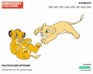 Simba, Nala Playing - Disney's The Lion King - Embroidery Design in 3 sizes & 8 formats