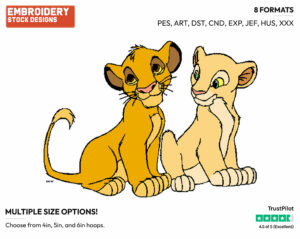 Simba, Nala - Disney's The Lion King - Embroidery Design in 3 sizes & 8 formats