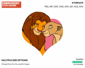 Simba, Nala In A Heart - Disney's The Lion King - Embroidery Design in 3 sizes & 8 formats