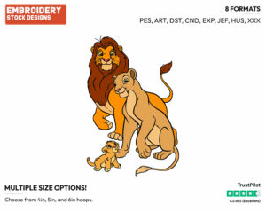 Simba, Nala With Baby Kiara - Disney's The Lion King - Embroidery Design in 3 sizes & 8 formats