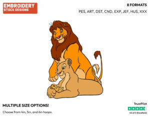 Simba, Nala With Baby Kiara - Disney's The Lion King - Embroidery Design in 3 sizes & 8 formats