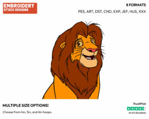 Simba's Face - Disney's The Lion King - Embroidery Design in 3 sizes & 8 formats