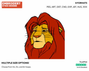 Sad, Pensive Simba - Disney's The Lion King - Embroidery Design in 3 sizes & 8 formats