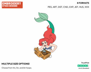 Ariel Opening A Treasure Chest Containing A Music Box - Disney's The Little Mermaid - Embroidery Design in 3 sizes & 8 formats