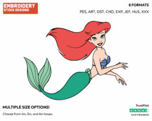 Ariel - Disney's The Little Mermaid - Embroidery Design in 3 sizes & 8 formats