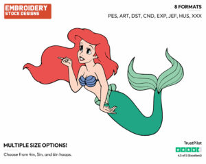 Ariel - Disney's The Little Mermaid - Embroidery Design in 3 sizes & 8 formats