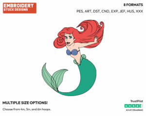 Ariel - Disney's The Little Mermaid - Embroidery Design in 3 sizes & 8 formats