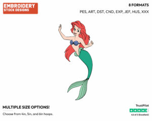 Ariel - Disney's The Little Mermaid - Embroidery Design in 3 sizes & 8 formats