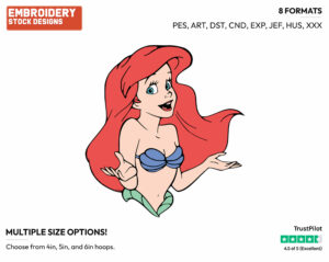 Ariel Shrugging Her Shoulders - Disney's The Little Mermaid - Embroidery Design in 3 sizes & 8 formats