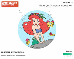 Ariel Watching Kissing Seahorses - Disney's The Little Mermaid - Embroidery Design in 3 sizes & 8 formats