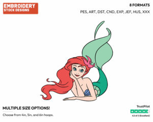 Pretty Ariel Posing - Disney's The Little Mermaid - Embroidery Design in 3 sizes & 8 formats