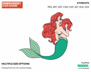 Ariel Back View - Disney's The Little Mermaid - Embroidery Design in 3 sizes & 8 formats