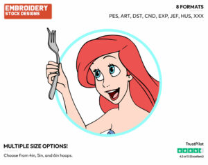 Ariel Holding A Fork Or A Dinglehopper - Disney's The Little Mermaid - Embroidery Design in 3 sizes & 8 formats