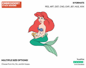 Ariel Holding A Flower - Disney's The Little Mermaid - Embroidery Design in 3 sizes & 8 formats