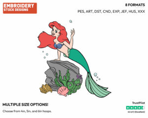Ariel Supporting Herself On A Rock - Disney's The Little Mermaid - Embroidery Design in 3 sizes & 8 formats
