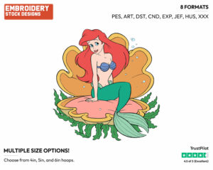 Ariel Sitting In A Seashell - Disney's The Little Mermaid - Embroidery Design in 3 sizes & 8 formats