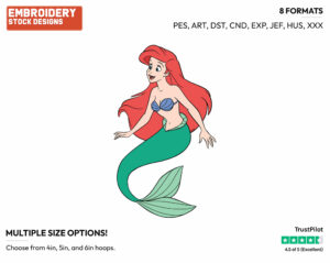 Happy Ariel - Disney's The Little Mermaid - Embroidery Design in 3 sizes & 8 formats