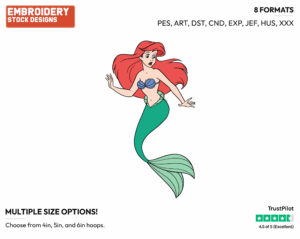 Startled, Frightened Ariel - Disney's The Little Mermaid - Embroidery Design in 3 sizes & 8 formats