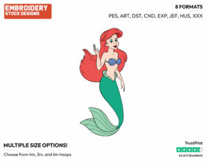Ariel Raising Right Hand - Disney's The Little Mermaid - Embroidery Design in 3 sizes & 8 formats