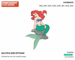 Ariel Sitting Down - Disney's The Little Mermaid - Embroidery Design in 3 sizes & 8 formats