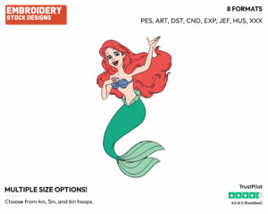 Ariel Singing - Disney's The Little Mermaid - Embroidery Design in 3 sizes & 8 formats