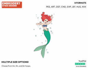 Ariel Surrounded By Bubbles - Disney's The Little Mermaid - Embroidery Design in 3 sizes & 8 formats